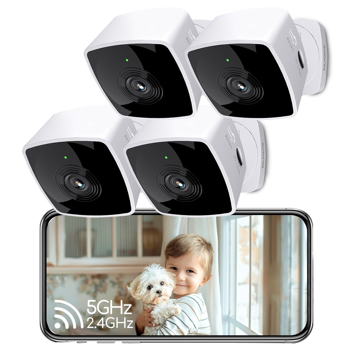 blurams Window Cameras for Home Security 5G&2.4G, 2K Security Camera Indoor, Pet Camera with Phone App, Indoor Camera w/AI Motion Detection, 2-Way Audio, Compatible with Alexa