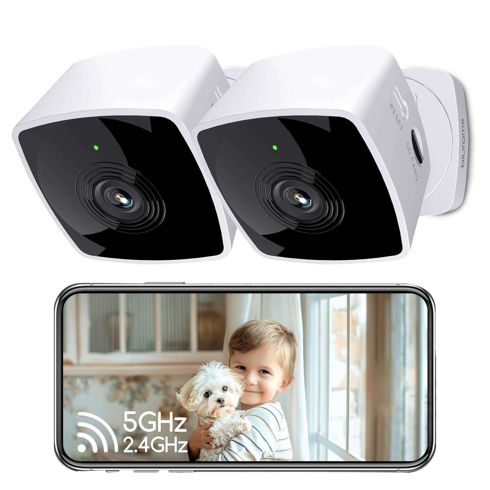 blurams Window Cameras for Home Security 5G&2.4G, 2K Security Camera Indoor, Pet Camera with Phone App, Indoor Camera w/AI Motion Detection, 2-Way Audio, Compatible with Alexa