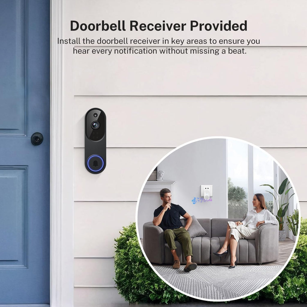 Orbitell 1080p Wireless Wi-Fi Video Doorbell Camera with Two Way Audio, Night Vision, Cloud Storage, Smart AI Motion Detection, Support 2.4GHz Wi-Fi only